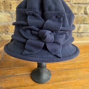 Navy Blue Women's Hat with Floral Accent